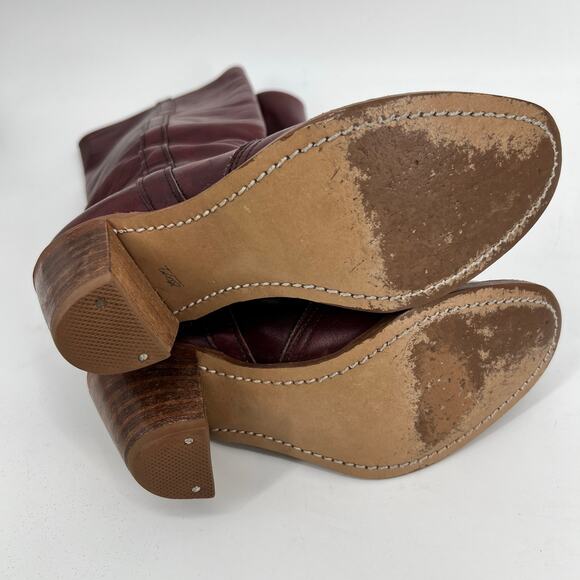 Vtg 70s Dexter Campus Boots Women 6 Burgundy Leather Tall Stacked High Heel READ - Picture 4 of 8